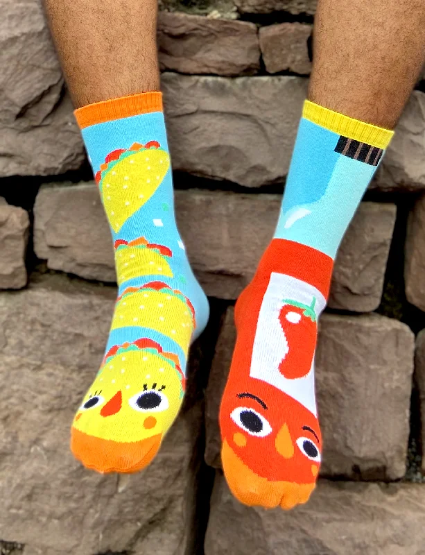 crew length socks for men -ADULT TACO & HOT SAUCE SOCKS