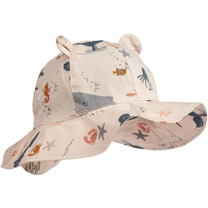 women’s casual wool fedora -Liewood Amelia Printed Sun Hat With Ears Sea Creature/Whale blue